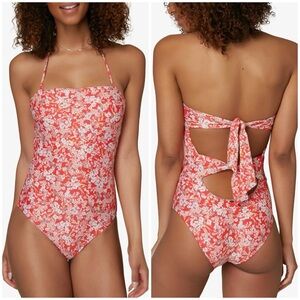 O’Neill ditsy floral one piece swimsuit open tie back red white small